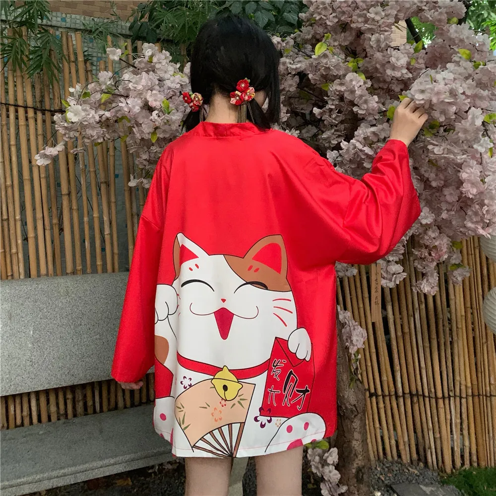 

Japan Style Cat Print women Streetwear Kimono Cardigan Robe women Unisex Japanese Trend Kimonos Asian Clothes