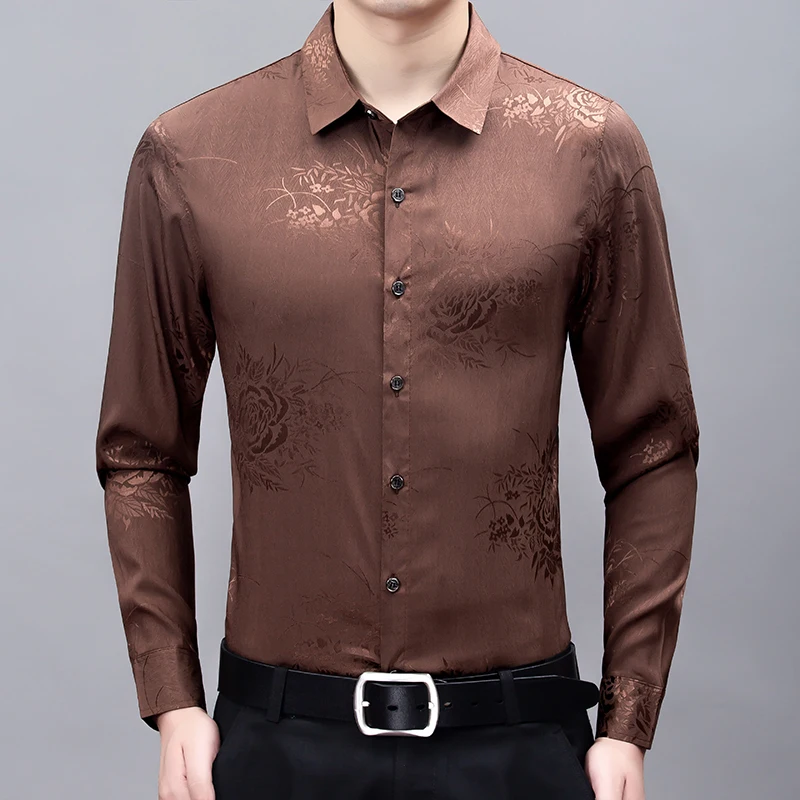

Man Silk Clothing Floral Soft Shirts Long Sleeve Male Poplin Flowers Dresses Free Shipping