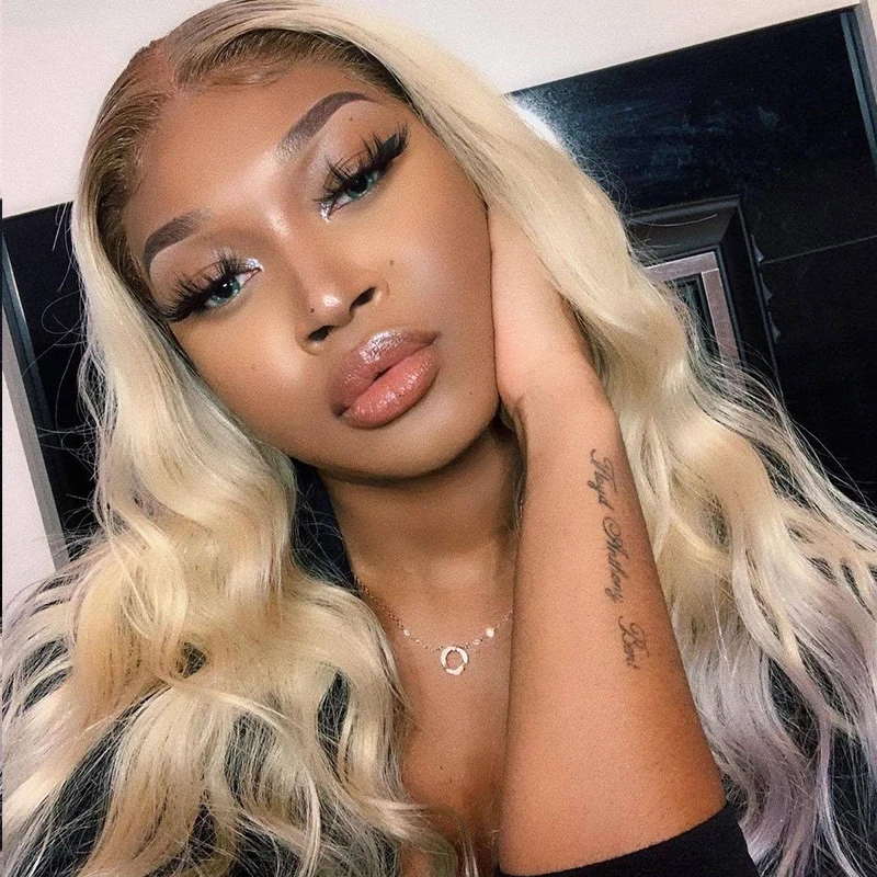 

Water Body Wave HD Transparent Ombre 613 Blonde Lace Frontal Wig Dark Brown Root Colored 130 Human Hair Wig Glueless Pre Plucked