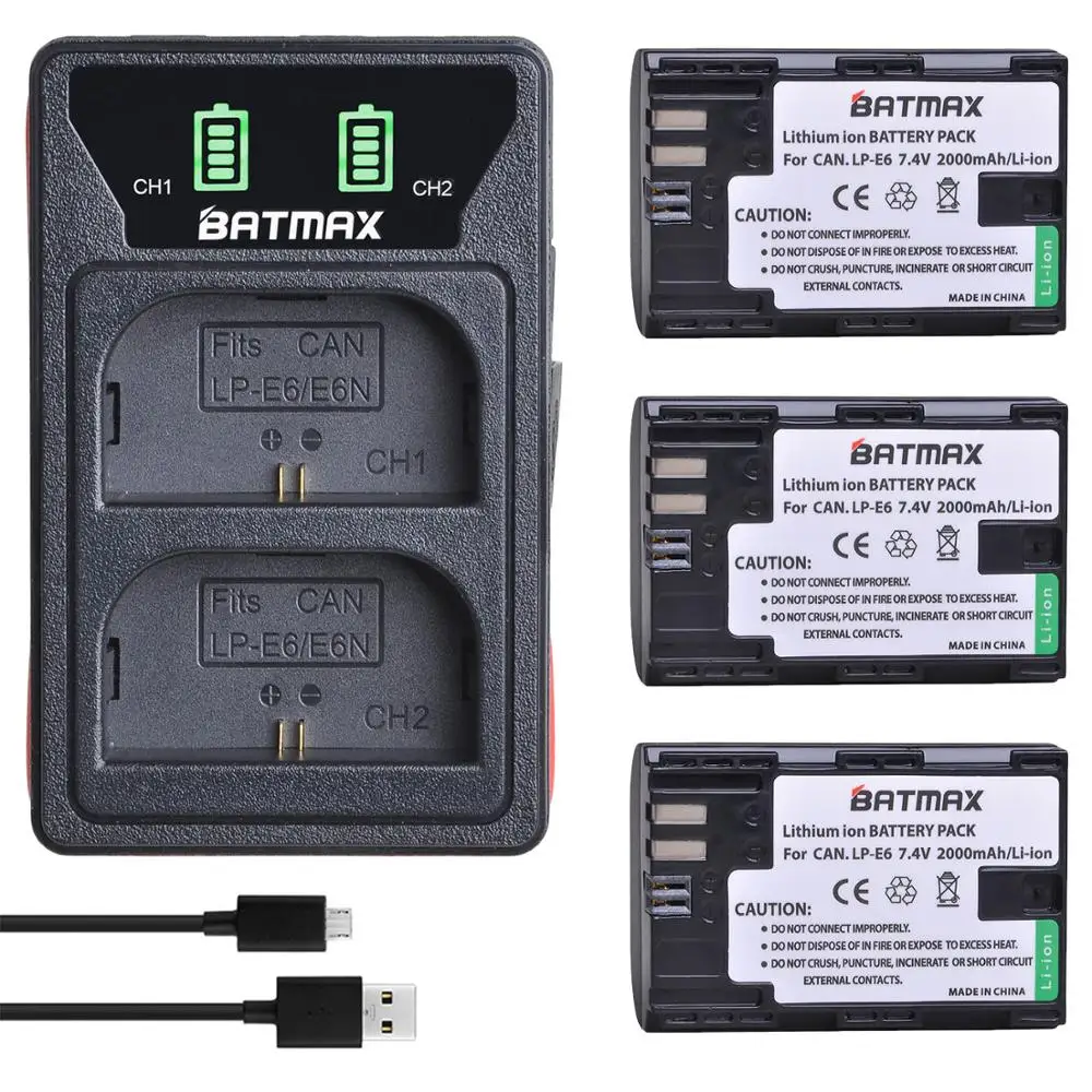 Аккумуляторная батарея Batmax LP E6 LPE6 + новое светодиодное двойное зарядное
