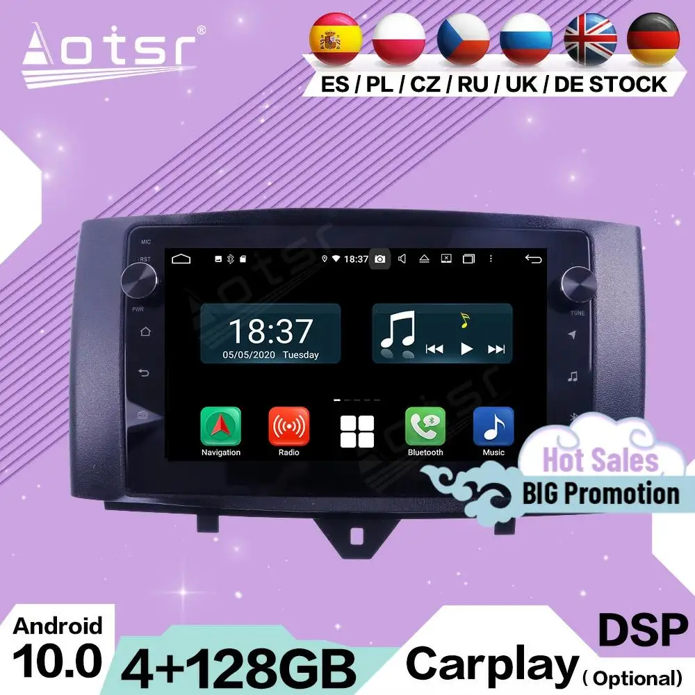 

4 + 128G Carplay Мультимедиа Android 10,0 для Mercedes Benz Smart 2011 2012 2013 2014 2015 GPS-навигация видео автомобильное радио головное устройство