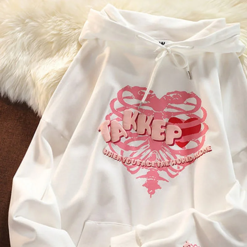 

Уличный ретро Топ с круглым вырезом и надписью в стиле Харадзюку, Свободный теплый Топ с длинным рукавом, милая Толстовка Y2K, одежда, свитшот ...