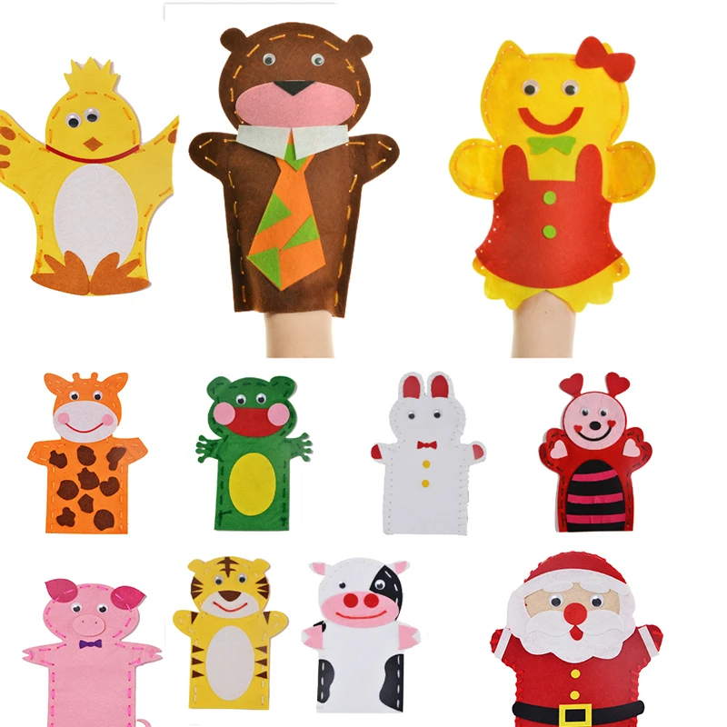 16pcs/Lot Hand Puppet Non-Woven Fabric DIY Children Arts Crafts Toys Cloth Handmade Animal Finger Storytelling Doll Handicrafts | Игрушки и