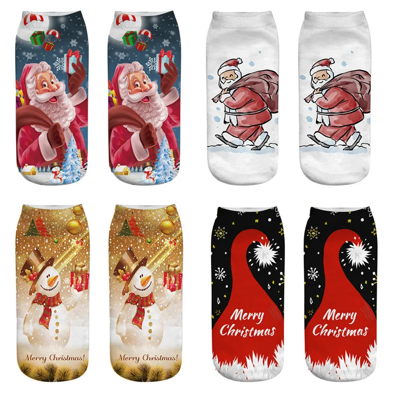 Зимние хлопковые прямые рождественские носки для мужчин и женщин с 3D принтом