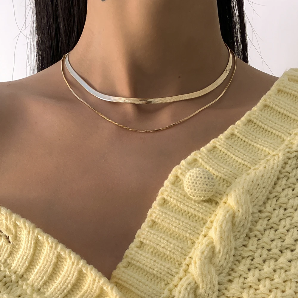 

Lacteo Multi Layer Vintage Snake Clavicle Chain Choker Necklace Steampunk Jewelry Metal Simple Gold Color Collares Necklace 2021