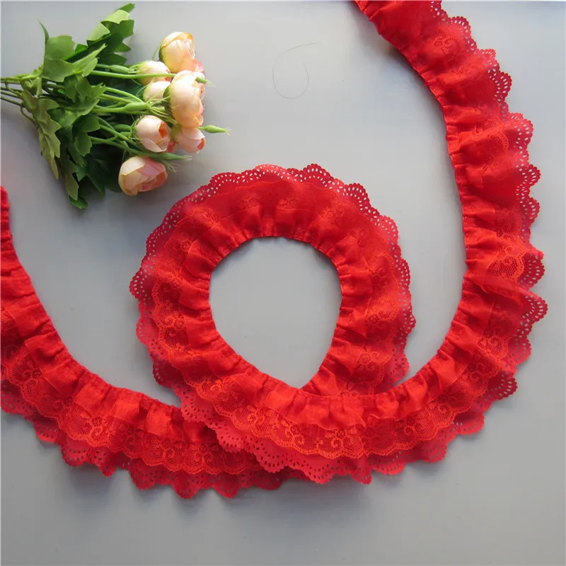 1 ярд красная 3-слойная плиссированная органза кружевная лента сборная сетчатая