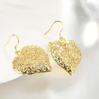 heart shape drop earrings yellow gold plated hollow style for women