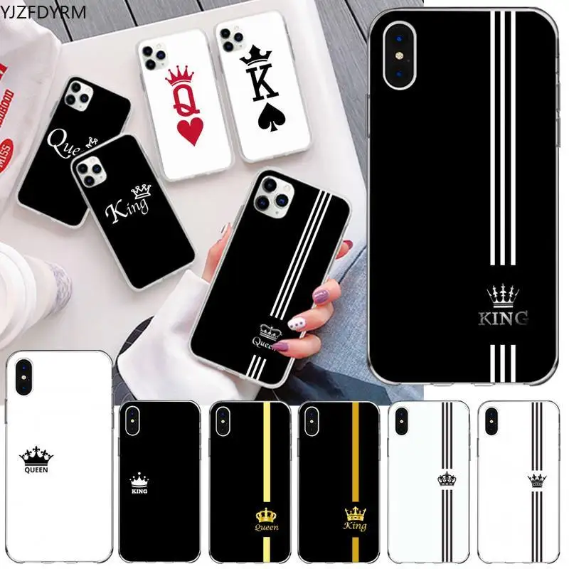 

Cartoon Couple Crown Letter King Queen Phone Case for iphone 12 pro max mini 11 pro XS MAX 8 7 6 6S Plus X 5S SE 2020 XR cover