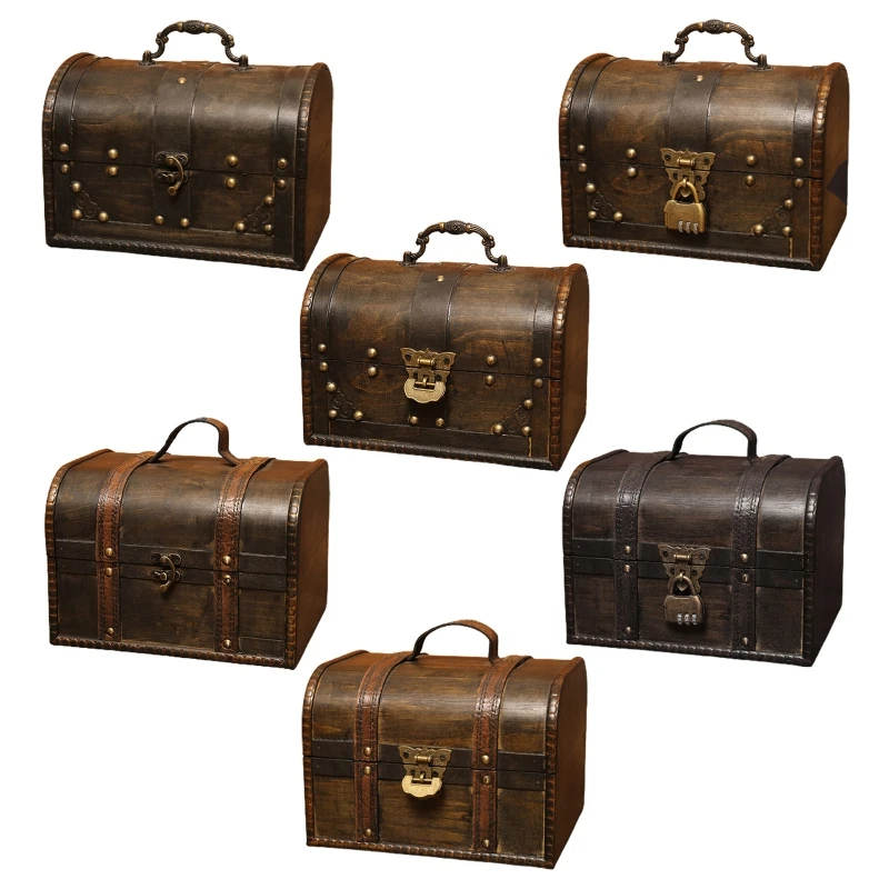 Wooden Pirate Jewelry Storage Box Vintage Treasure Chest for Wooden Organizer