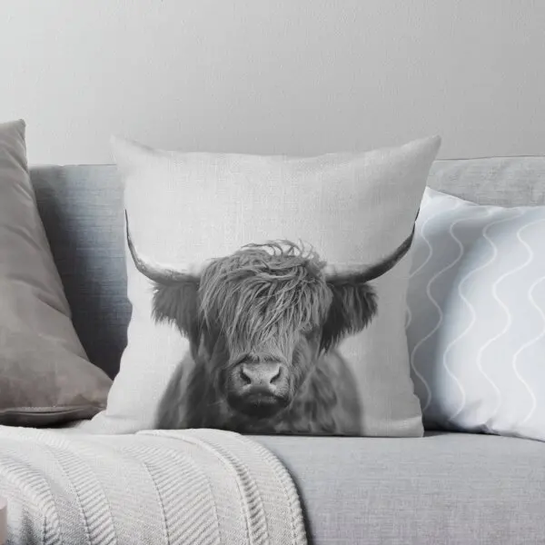 

Highland Cow - Black & White Soft Decorative Throw Pillow Cover for Home Pillows NOT Included