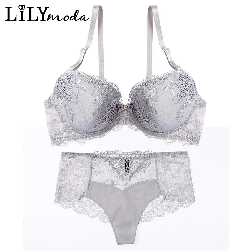 

2018 Women Summer Thin Bra Brief Sets Sexy Embroidery Lace Female Brassiere Lingerie Transparent Seamless Panties Underwear Set