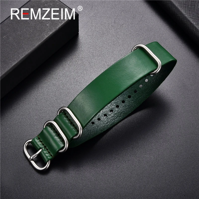 

18mm 20mm 22mm 24mm Handmade Nato Strap Genuine Leather Watch Band NATO Leather Straps Zulu Strap Clock Replacement Green