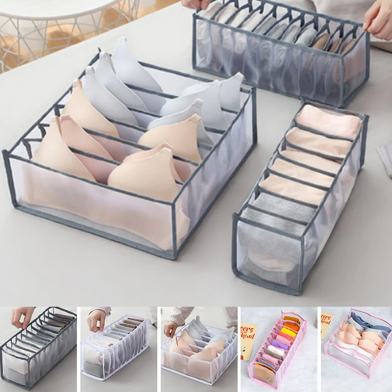 

Foldable Underwear Grids Storage Box Closet Drawer Divider Lidded Closet Organizer Storage Box For Ties Socks Bra Bedroom