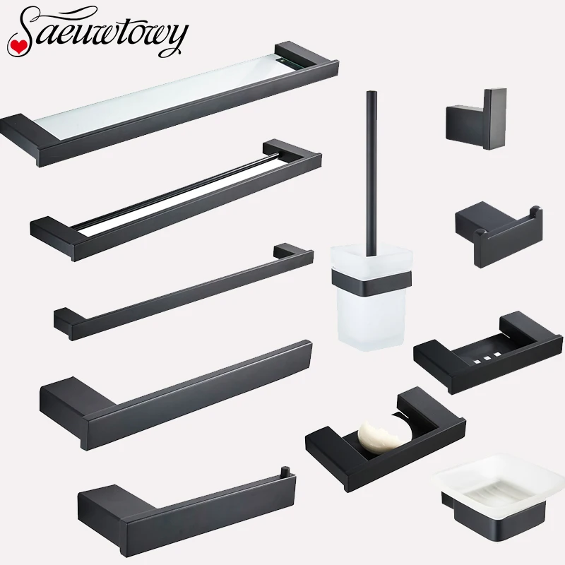 Матовые черные аксессуары для ванной комнаты вешалка полотенец держатель бумаги