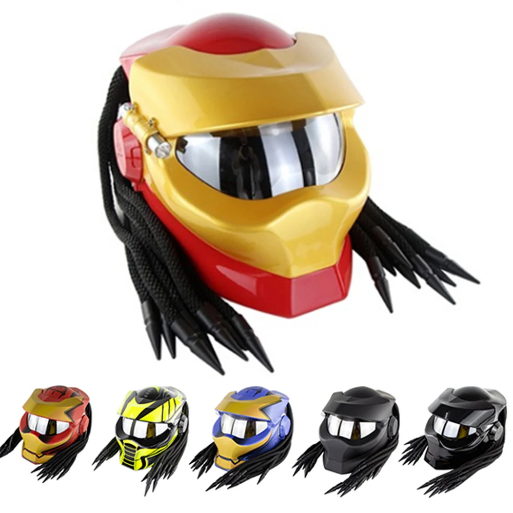 

Predator motorcycle helmet, black, with braids, iron man, venom, custom visor, helmet, predator helmet