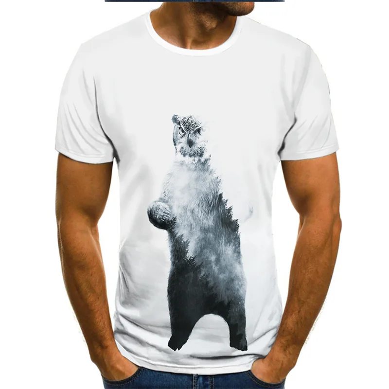 

Футболка мужская повседневная с 3D-принтом медведя, лето 2021