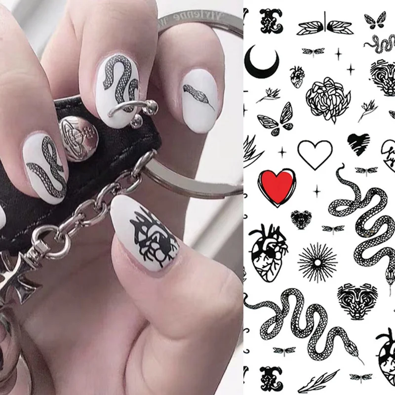 

1Pcs Snake Tattoo Stickers Nail Foils Serpentine Animal Nail Art Decals Traceless Back Glue Sticker for Women Nails Designs PL1