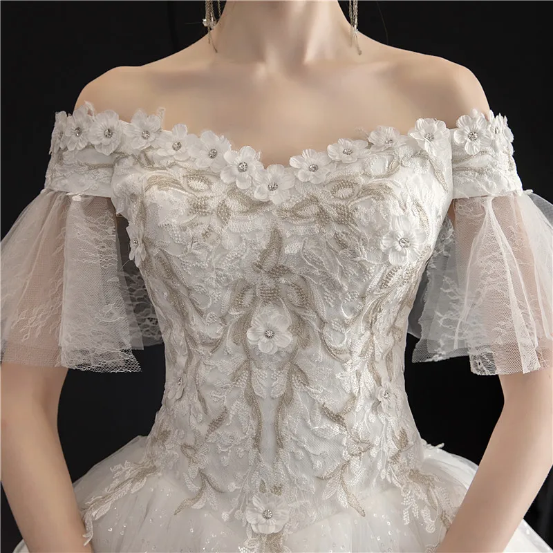 Свадебное платье Новинка 2022 года Бальное с вырезом лодочкой и открытыми плечами