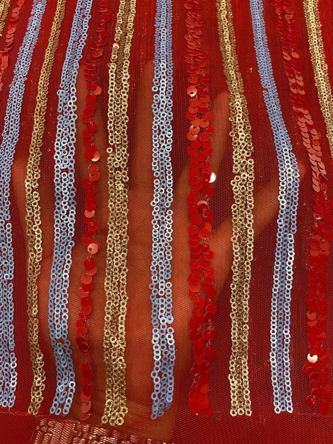 

(5yards/pc) New arrival elegant vertical strips embroidered African tulle lace sequins French net lace for party dress FZZ007