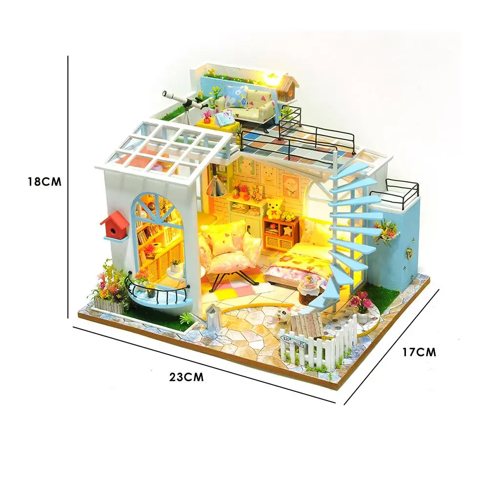 

DIY Miniature Dollhouse Kit Craft Room Handmade House With Furniture Music Movement For Christmas Birthday Valentine's Day Gift