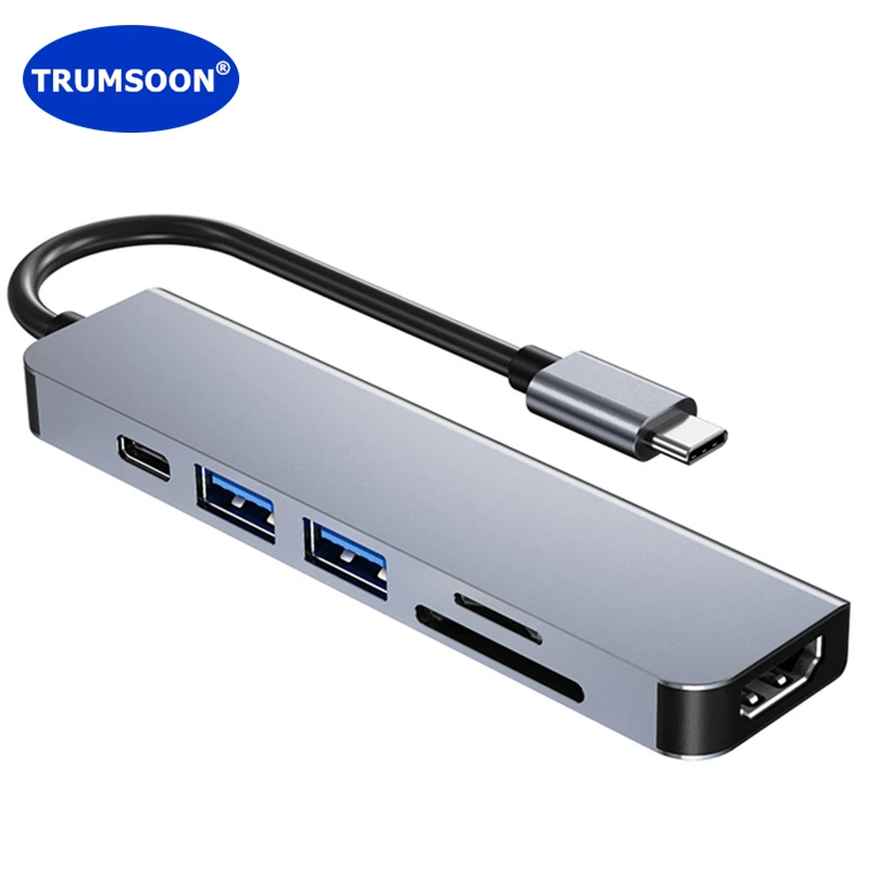 TRUMSOON Type C to HDMI-compatible USB 3.0 2.0 C SD TF Card Reader Adapter Hub for Macbook Surface Samsung S20 Dex Huawei P30 TV