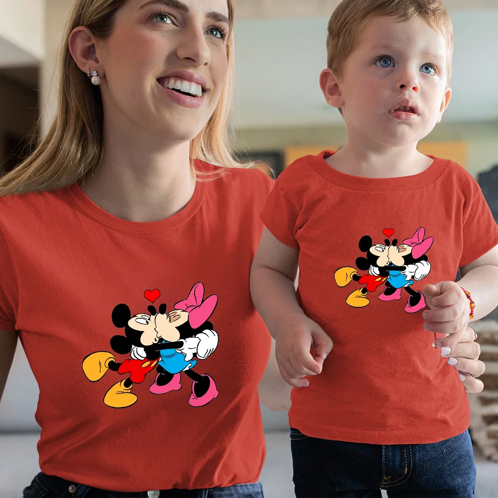 

Baby Clothes Cute Boy Girl Tshirt Fashion Woman Tee Cartoon Mickey Minnie Mouse Color Short-sleeved Couple Tops Family T-shirt