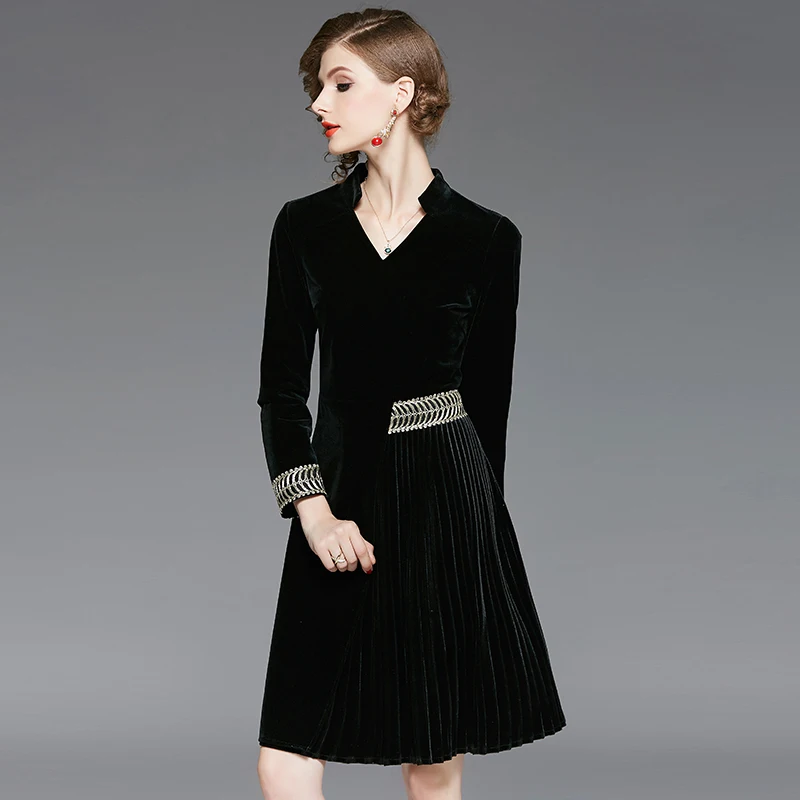 Новое Осеннее модное женское платье ретро Плиссированное облегающее с высокой