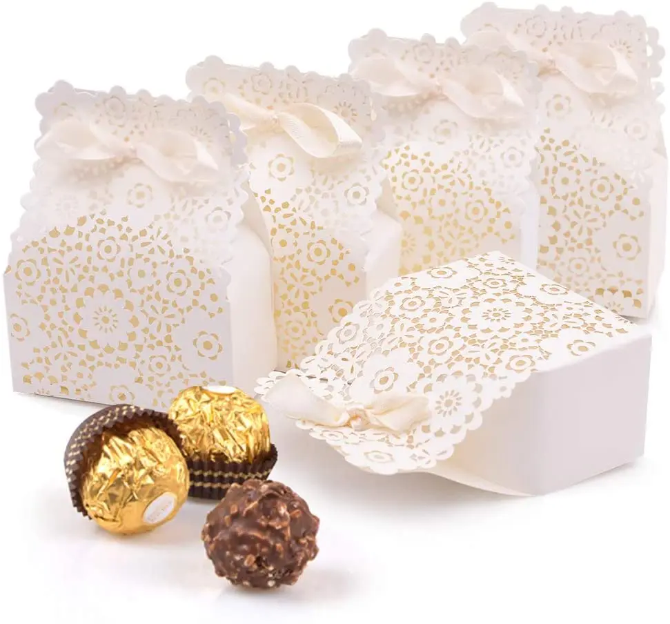 

50PCS Mini White Paper Laser Cut Gift Candy Box Wedding European Hollow Candy Box for Wedding Bridal Shower Baby Birthday Party