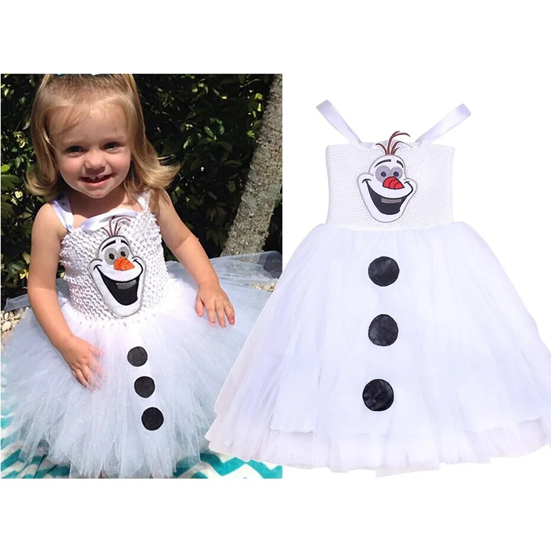 VOGUEON Girls Crochet Tutu Dress Baby Straps Snowman Olaf Princess Party Clothes Children Halloween Birthday White Dresses 2-8T | Детская