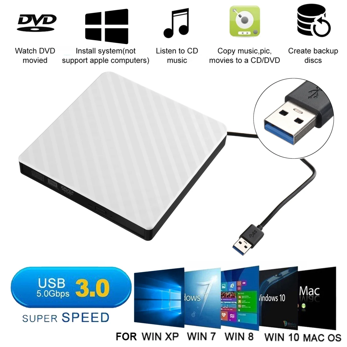 Внешний USB 3 0 DVD RW CD записывающее устройство тонкий оптический привод для чтения