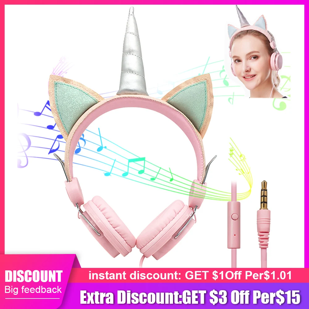 

Cute Cat Ears Headband Stereo Wired Headphones with Microphone Noise canceling Portable Headset Android Mobile Phone girls Gift