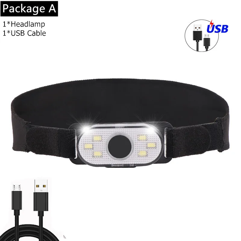 Package A 6000LM COB+ красный светодиодный головной светильник USB Перезаряжаемые налобный фонарь с Красный светильник на клипсе; крепящиеся к шляпе; головной светильник со встроенным Батарея - Испускаемый цвет: Package A