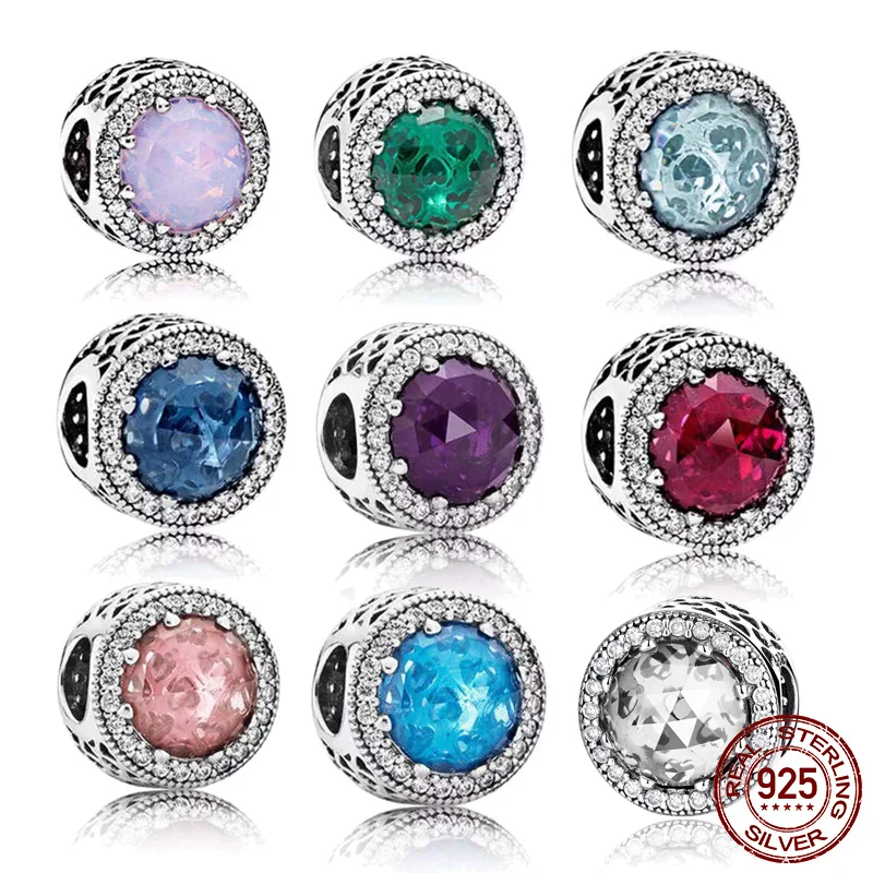 100% Настоящее 925 пробы серебро 9 цветов Сияющие бусины Подвески подходят к