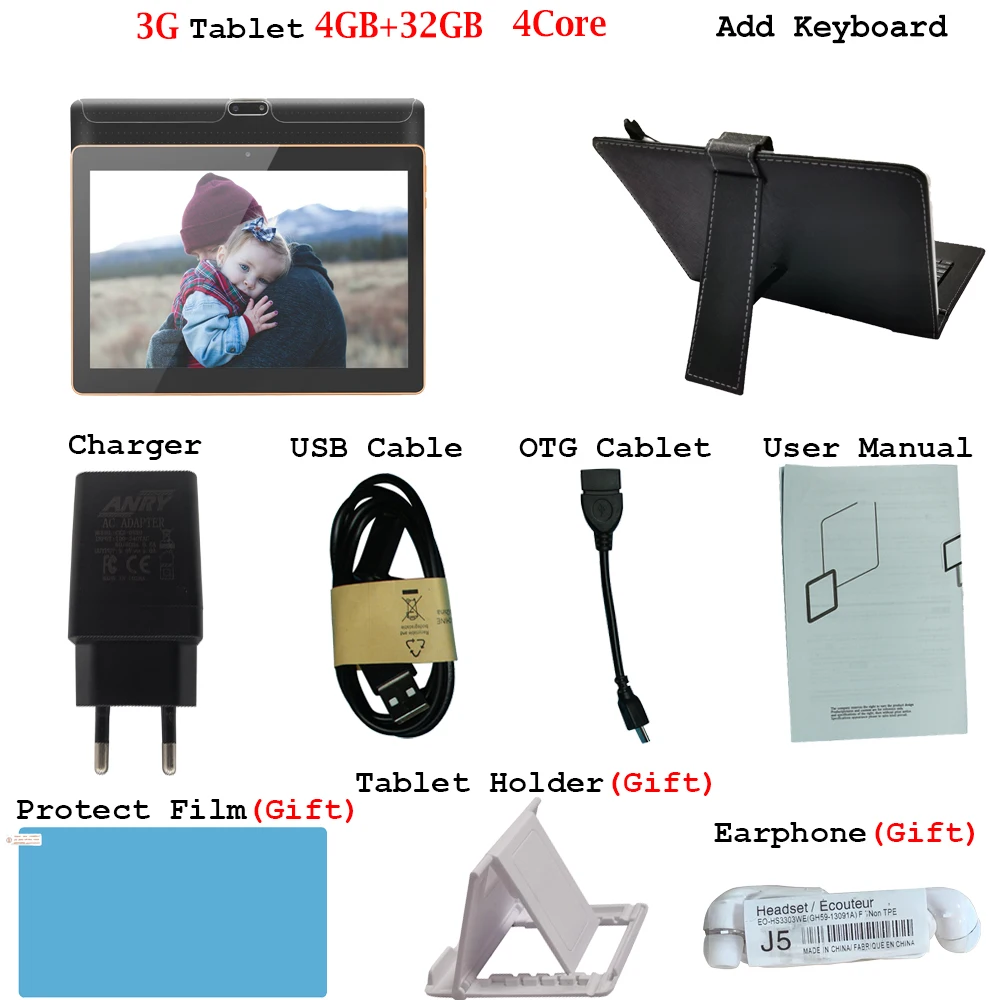 Add Keyboard 10-дюймовый планшетный ПК с системой андроида и 7,0 4 ядра, 4 Гб Оперативная память 32 GB Встроенная память 1280*800 ips Экран Планшеты 3g Телефонный звонок Wifi gps и видеоприемник - Комплект: Add Keyboard