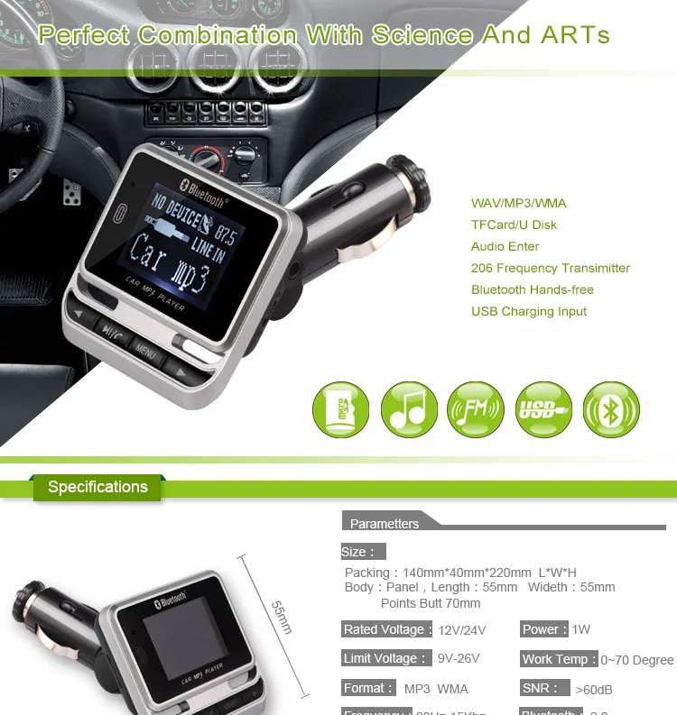 Автомобильный fm-передатчик Aux Bluetooth MP3 плеер 1,44 дюймов ЖК-экран гарнитура автомобильный комплект fm-радио адаптер Поддержка TF карта u-диск