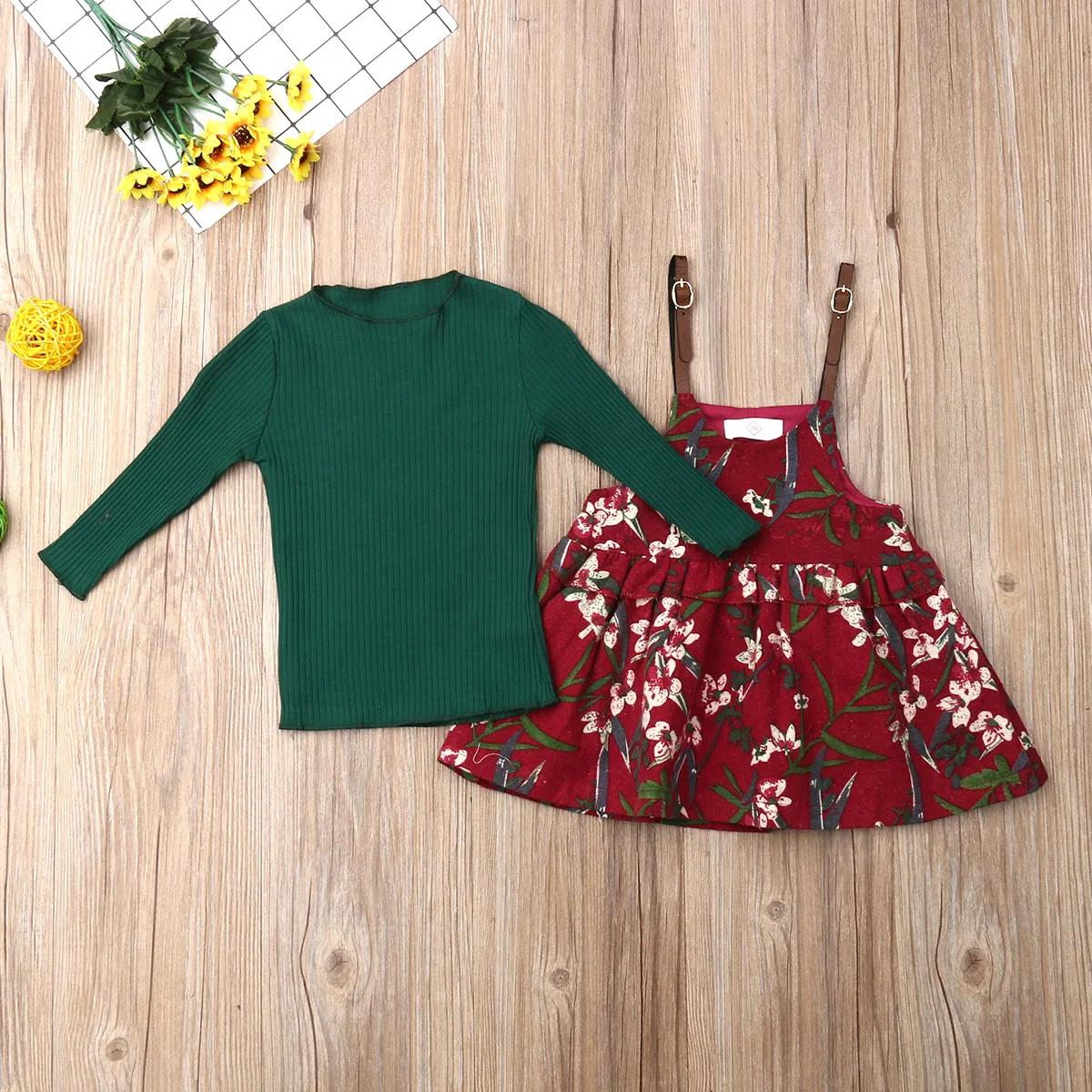 Осенняя одежда для маленьких девочек 2 предмета однотонный топ с длинными