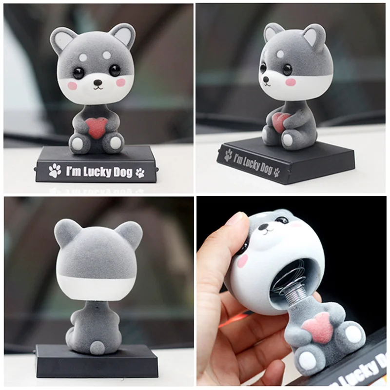 10 см флокирующая голова Шиба ину Вибрирующая кукла украшения для автомобиля