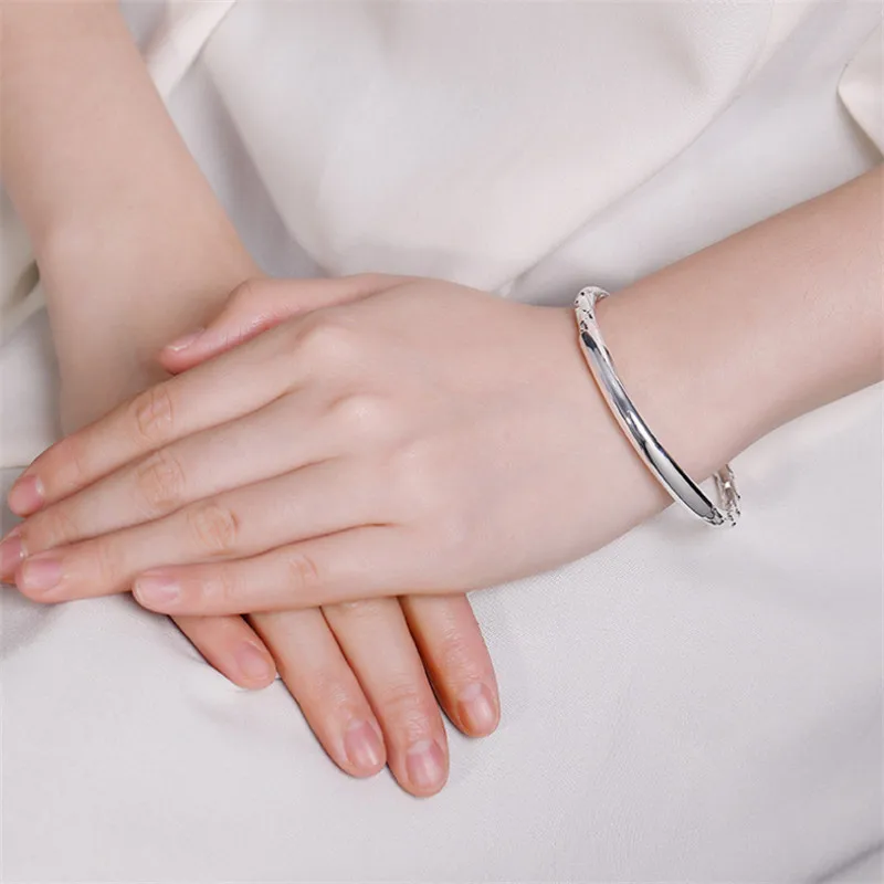 Блестящие Толстые браслеты без блеска из чистого серебра 999 пробы для женщин