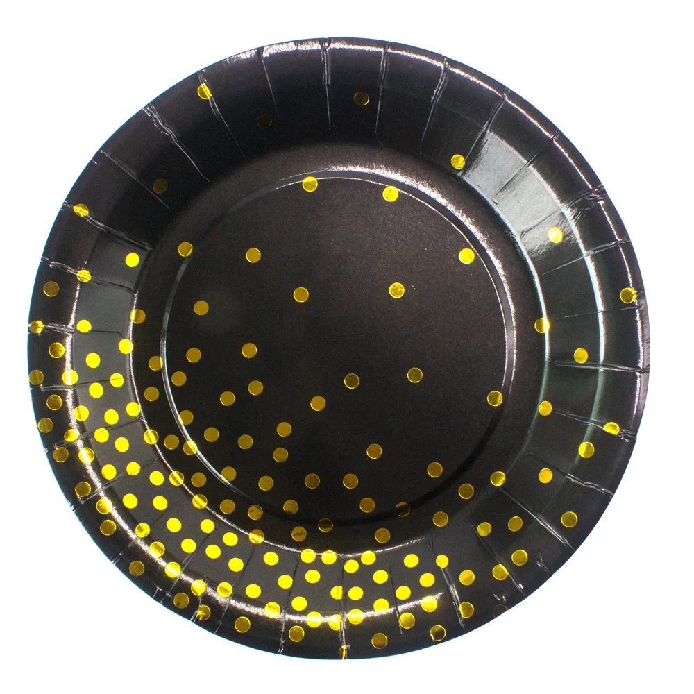 10 шт. посуда в черный бронзированный горошек одноразовая скатерть макет Детские