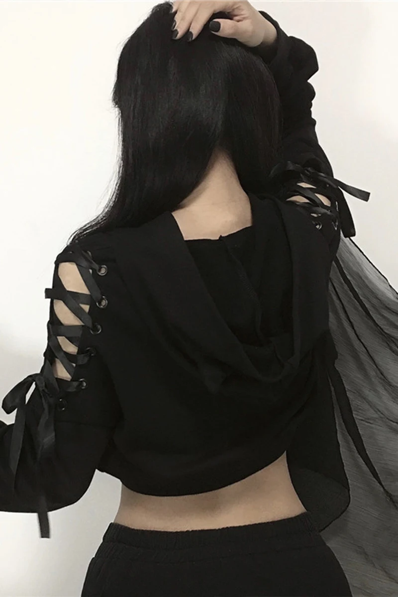 

Black Solid Loose Pullover Long Sleeve Hoodies Woman Fashion Casual Streetwear Comfy Short Top Sweatshirts New Autumn Outfit