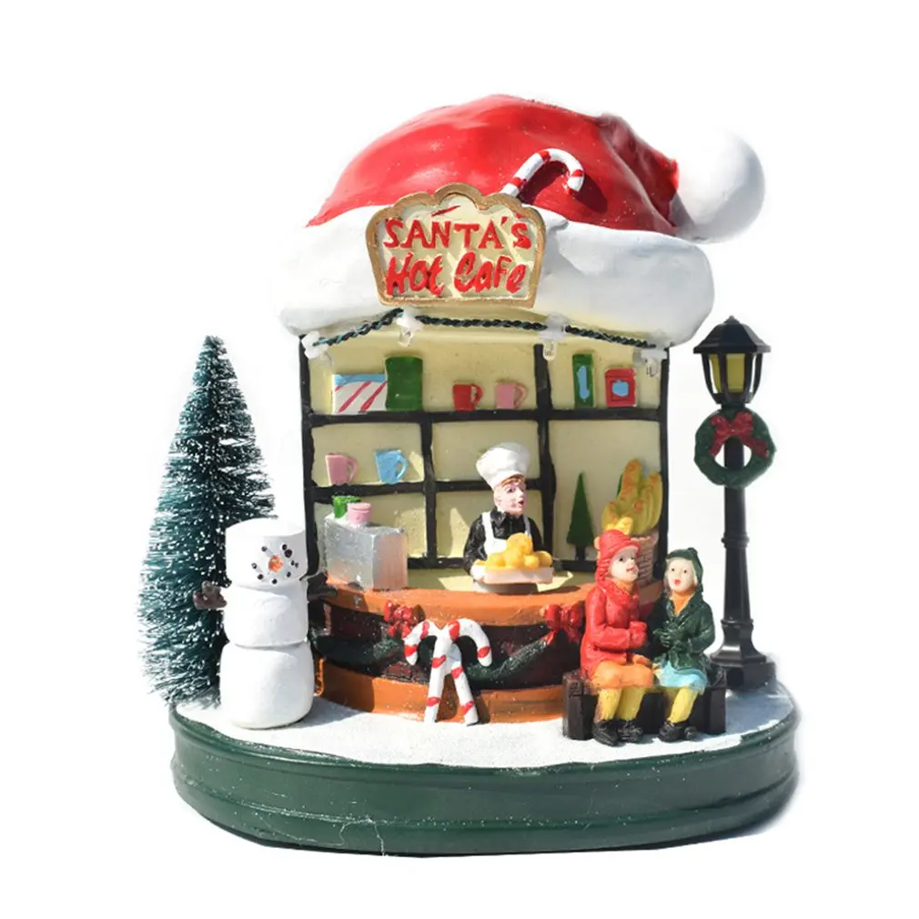 

Christmas Decoration Luminous Music House Christmas Village Cafe House Window Tree Home Decoration Gift Resin Crafts