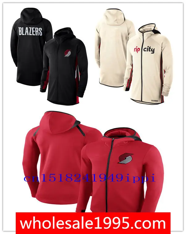 

2020 NBA Portland Trail Blazers MEN Heathered jacket Authentic Earned Edition Showtime Therma Flex Performance Full-Zip Hoodie