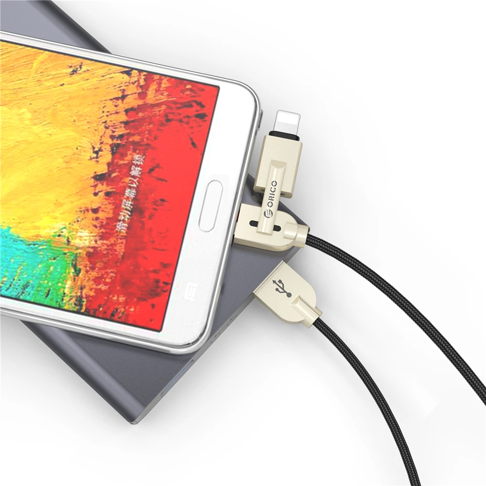 ORICO, освещение Micro USB кабель 2-в-1 2.4A Max быстрая Зарядное устройство Кабель-адаптер для iphone ipad samsung Xiaomi huawei