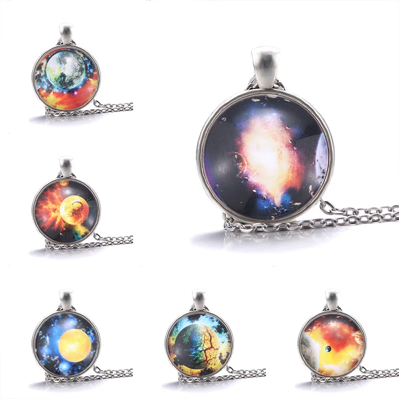 Стеклянный кабошон планеты массивное ожерелье и кулон винтажная Очаровательная