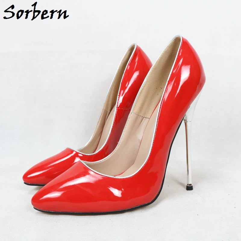 

Sorbern Red Patent Metal Heels Women Pump Pointed Toe Slip On Ladies Heels Multi Colors 13-15Cm Stilettos Party Heels Pump Shoe