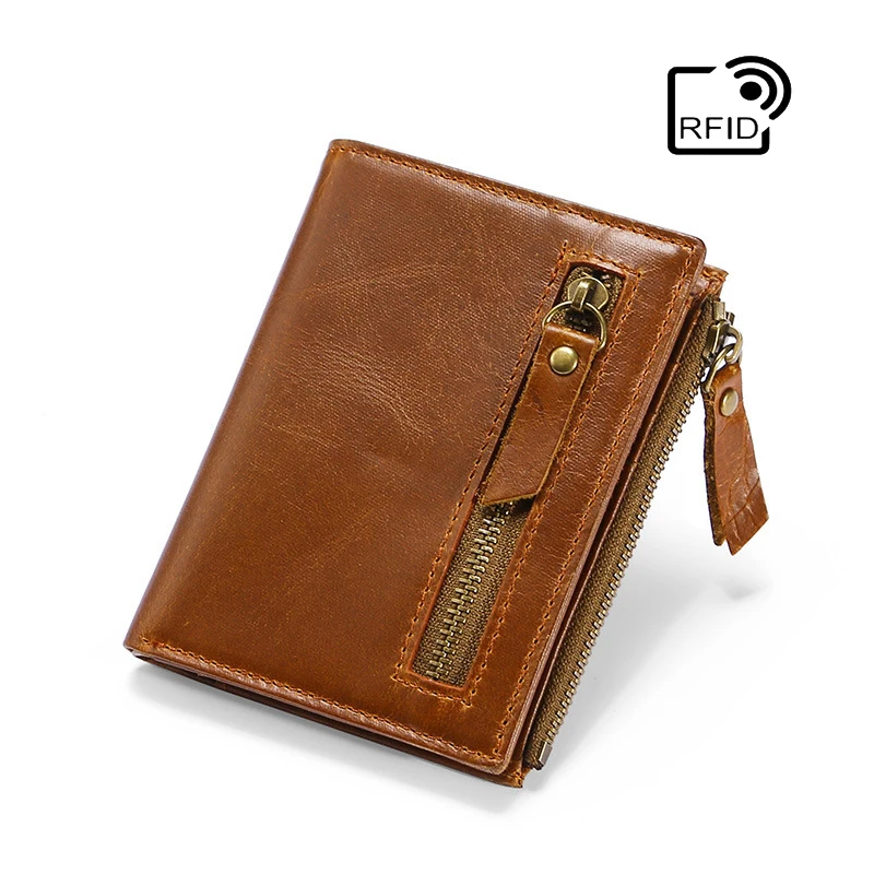 Простой кожаный кошелек RFID из воловьей кожи первого слоя вощеная кожа мужской