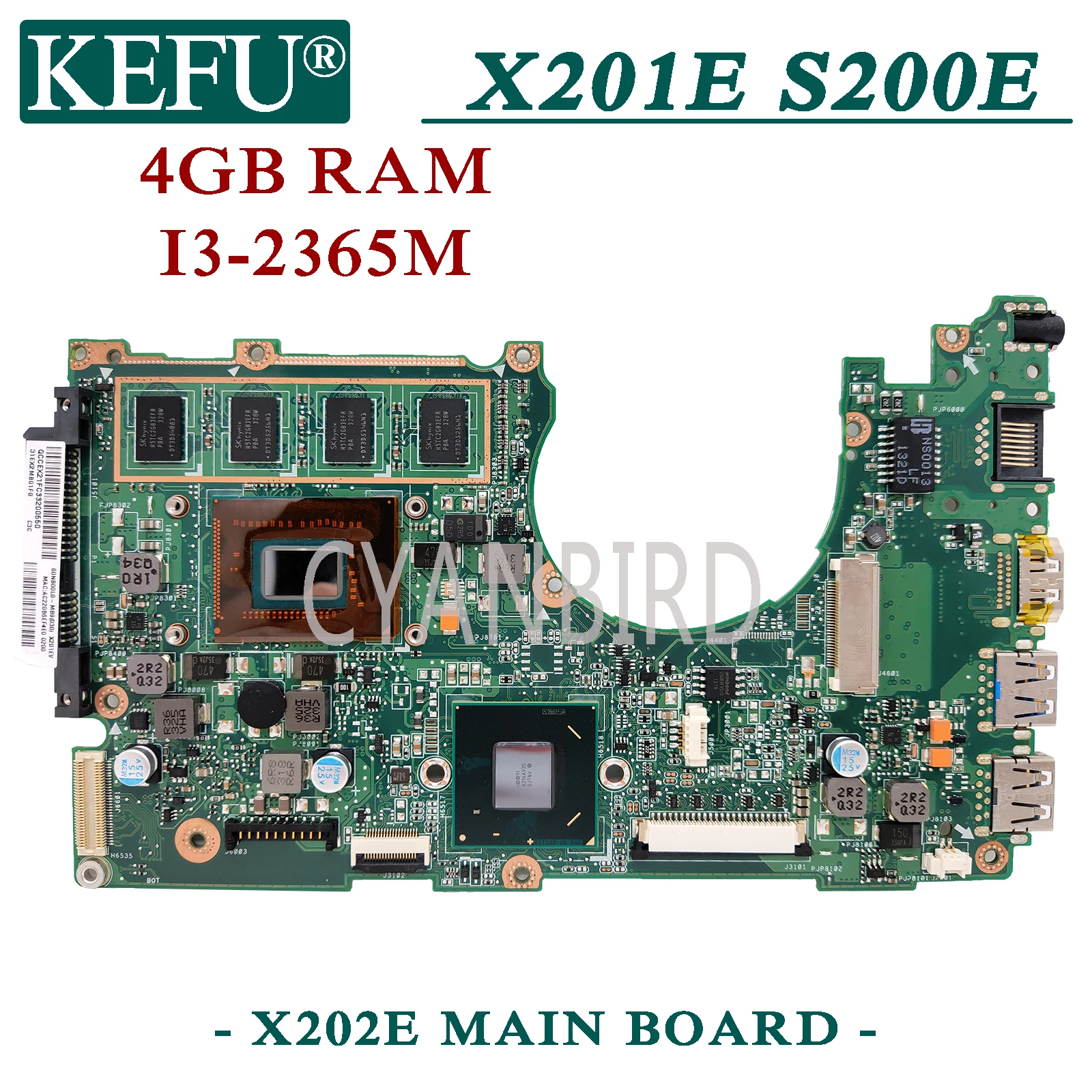 

KEFU X202E original mainboard for ASUS X200E X201E S200E X201EP X201EV with 4GB-RAM I3-2365M Laptop motherboard