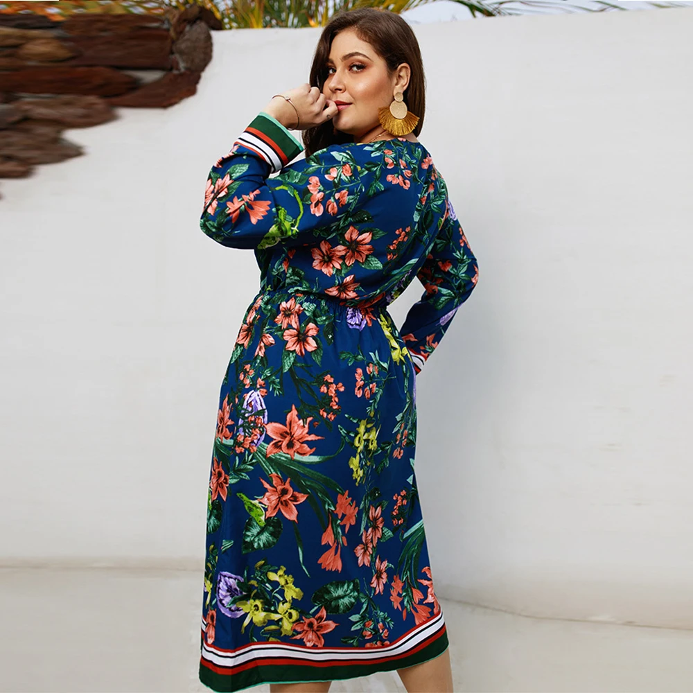 Женское элегантное платье большого размера модная винтажная Цветовая печать