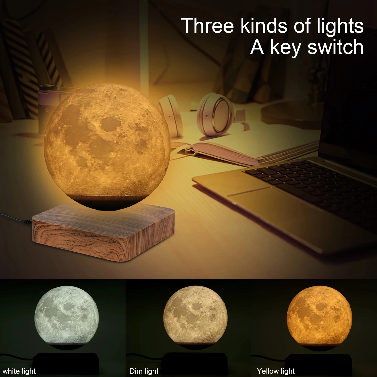 구매 공중에 뜨고 회전하는 달 램프 3D 인쇄로 자유롭게 공중에 떠 다니는 LED 달 램프 선물용 3 색 모드 홈 장식
