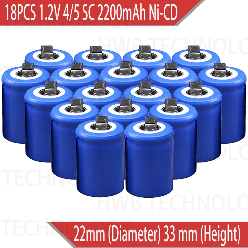 18X Ni-Cd 4/5 SubC Sub C 1 2 в 2200 мАч перезаряжаемая батарея с Tab-синий цвет бесплатная